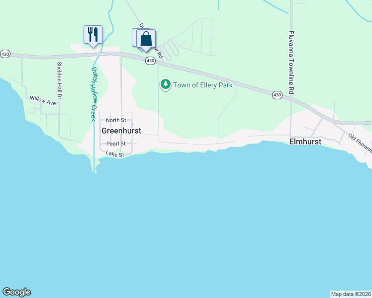 map of restaurants, bars, coffee shops, grocery stores, and more near 3731 Pleasant Avenue in Jamestown