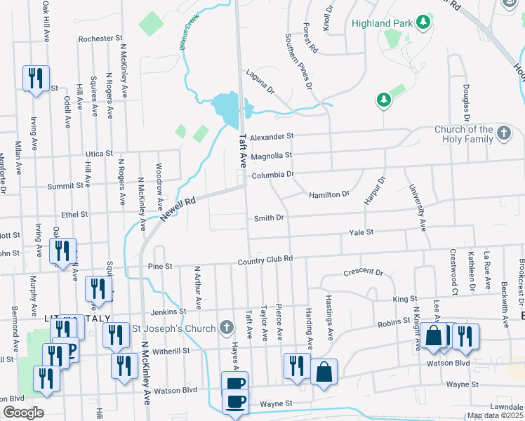 map of restaurants, bars, coffee shops, grocery stores, and more near 2610 Smith Drive in Endicott