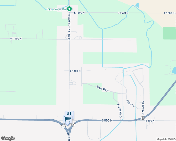 map of restaurants, bars, coffee shops, grocery stores, and more near East 1100 North in Preston