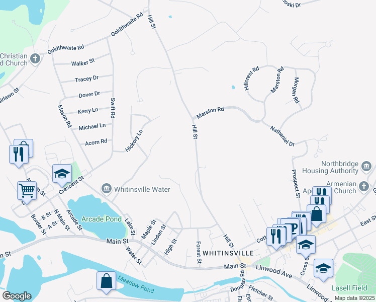 map of restaurants, bars, coffee shops, grocery stores, and more near 255 Hill Street in Northbridge