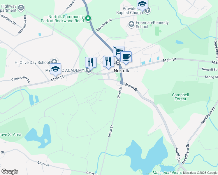 map of restaurants, bars, coffee shops, grocery stores, and more near in Norfolk