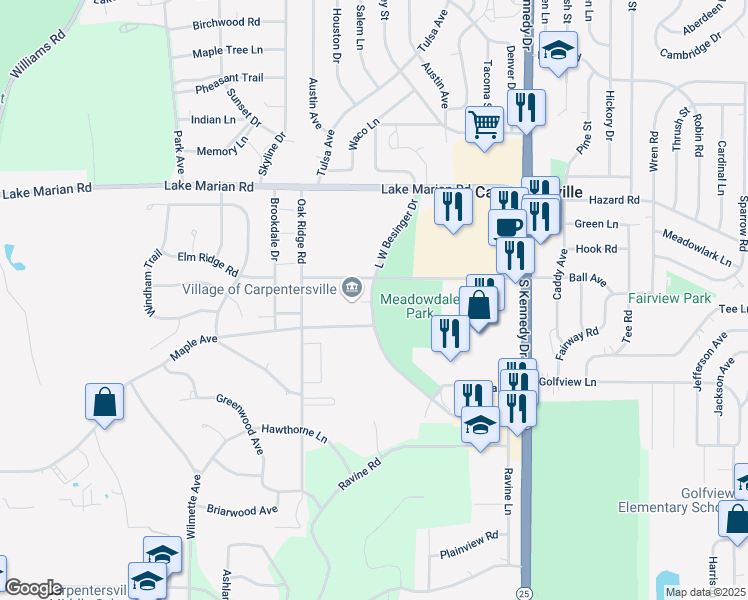 map of restaurants, bars, coffee shops, grocery stores, and more near in Carpentersville
