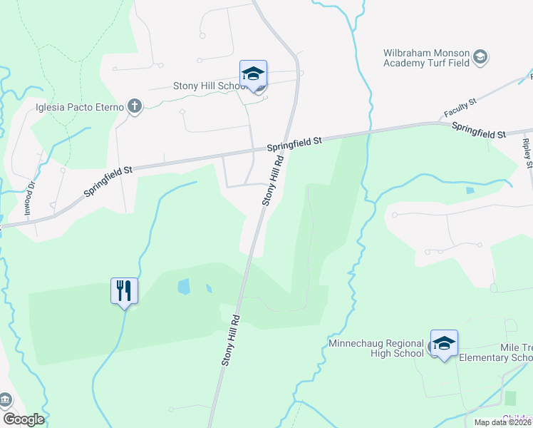 map of restaurants, bars, coffee shops, grocery stores, and more near 772 Stony Hill Road in Wilbraham