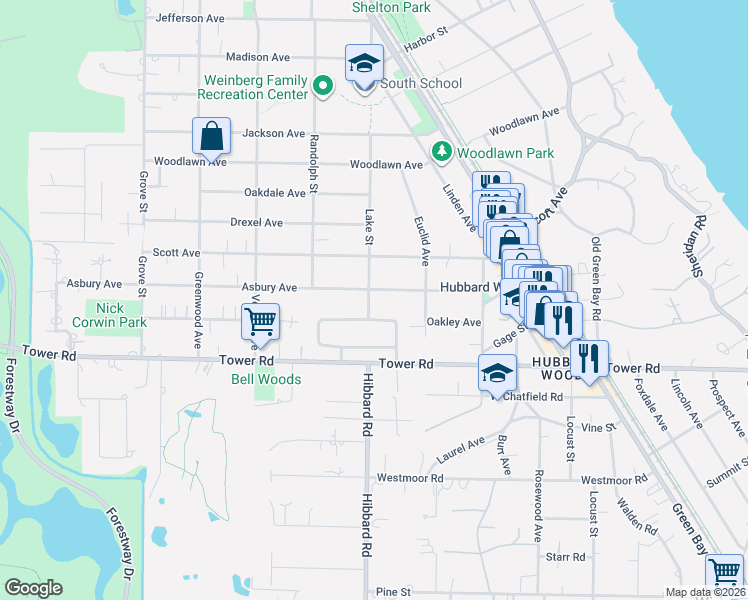 map of restaurants, bars, coffee shops, grocery stores, and more near 988 Lake Street in Winnetka