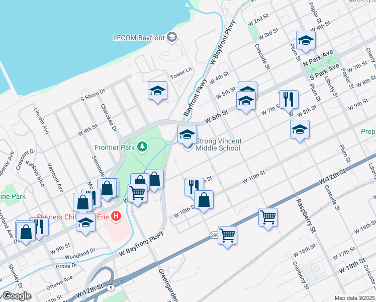 map of restaurants, bars, coffee shops, grocery stores, and more near 1330 West 8th Street in Erie
