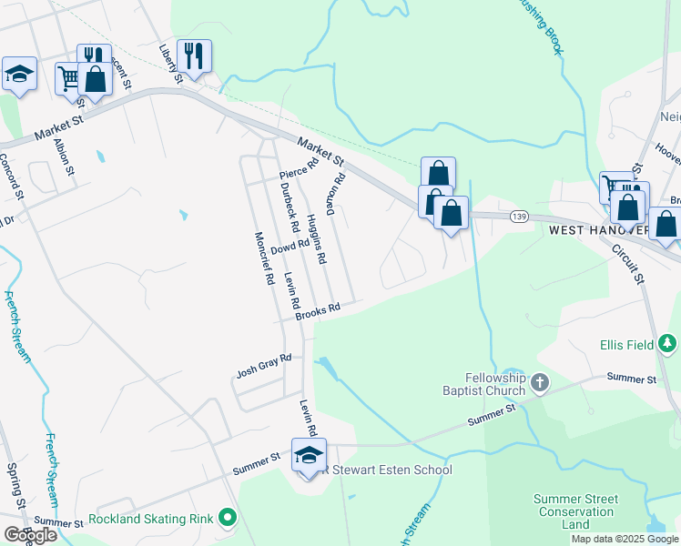 map of restaurants, bars, coffee shops, grocery stores, and more near 115 Damon Road in Rockland