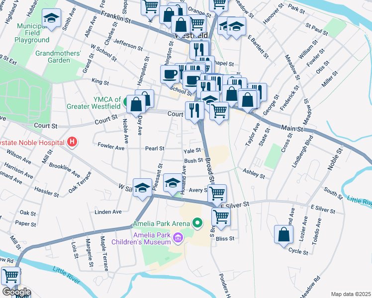 map of restaurants, bars, coffee shops, grocery stores, and more near 18 Holland Avenue in Westfield