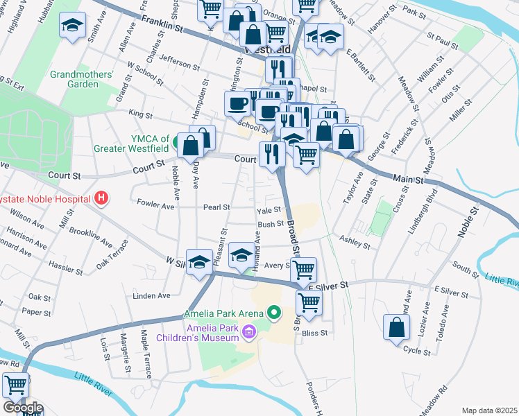 map of restaurants, bars, coffee shops, grocery stores, and more near 26 Holland Avenue in Westfield