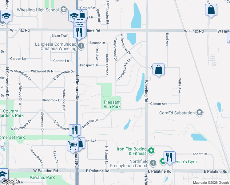 map of restaurants, bars, coffee shops, grocery stores, and more near 1110 Honeysuckle Drive in Wheeling