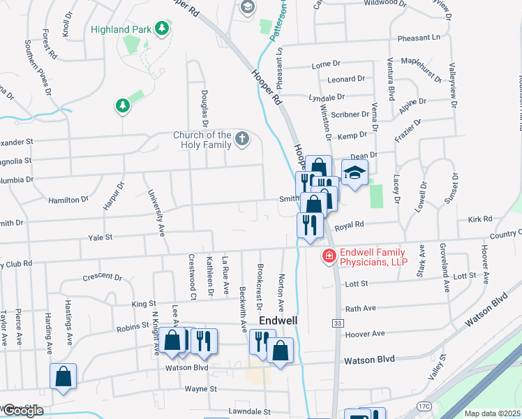 map of restaurants, bars, coffee shops, grocery stores, and more near 3559 Smith Dr in Endicott