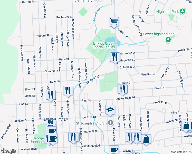 map of restaurants, bars, coffee shops, grocery stores, and more near Newell Road & William Reuben Drive in Endicott