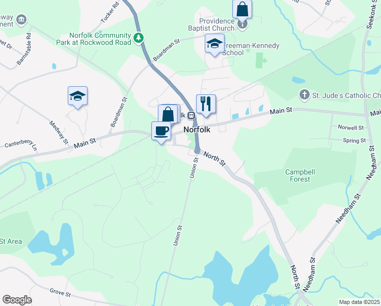 map of restaurants, bars, coffee shops, grocery stores, and more near 13 Union Street in Norfolk