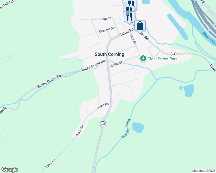 map of restaurants, bars, coffee shops, grocery stores, and more near 2502 Caton Road in Corning