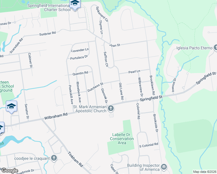 map of restaurants, bars, coffee shops, grocery stores, and more near 539 Dutchess Street in Springfield