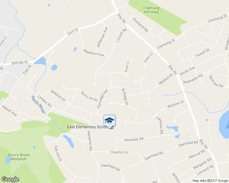map of restaurants, bars, coffee shops, grocery stores, and more near 42 West Ridge Drive in Sharon