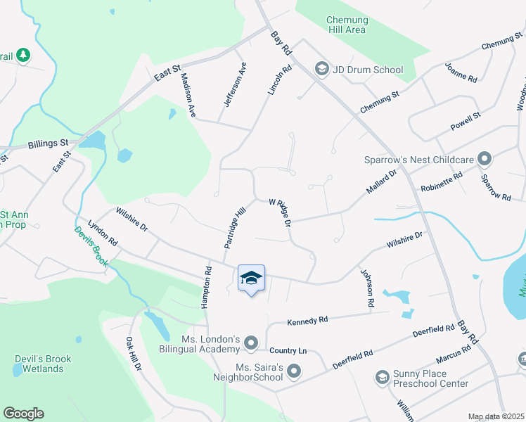 map of restaurants, bars, coffee shops, grocery stores, and more near 42 West Ridge Drive in Sharon