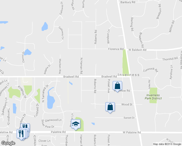 map of restaurants, bars, coffee shops, grocery stores, and more near 220 Bradwell Road in Inverness