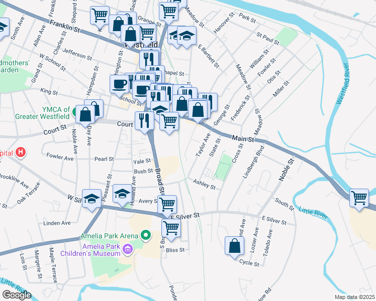 map of restaurants, bars, coffee shops, grocery stores, and more near 26 Clinton Avenue in Westfield