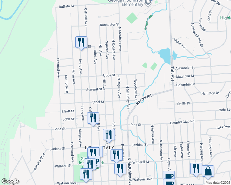 map of restaurants, bars, coffee shops, grocery stores, and more near 614 Squires Avenue in Endicott