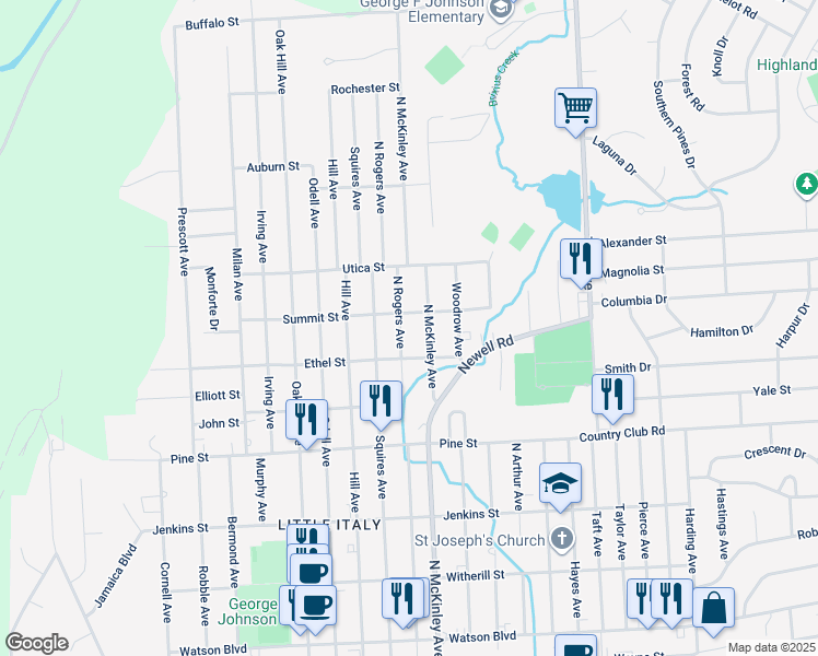 map of restaurants, bars, coffee shops, grocery stores, and more near 615 North McKinley Avenue in Endicott