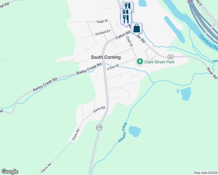 map of restaurants, bars, coffee shops, grocery stores, and more near 2502 Caton Road in Corning