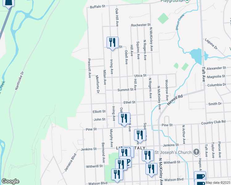 map of restaurants, bars, coffee shops, grocery stores, and more near 616 Irving Avenue in Endicott