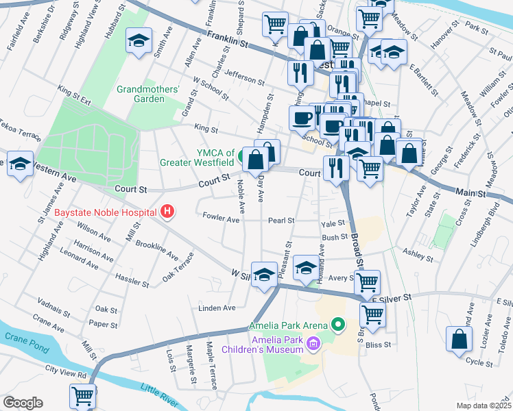 map of restaurants, bars, coffee shops, grocery stores, and more near 23 Day Avenue in Westfield
