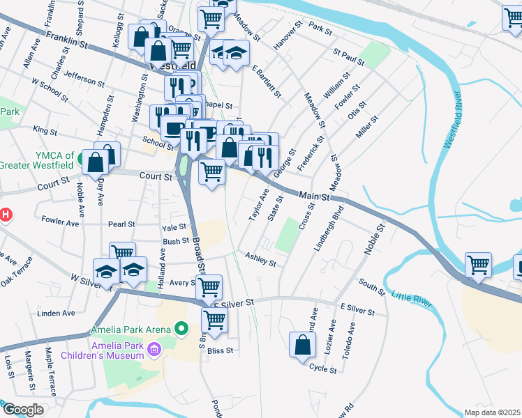 map of restaurants, bars, coffee shops, grocery stores, and more near 20 Taylor Avenue in Westfield