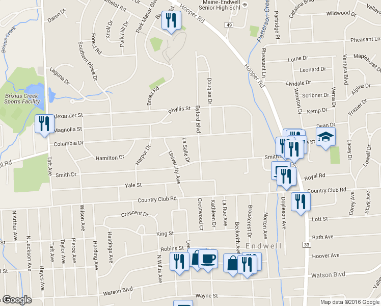 map of restaurants, bars, coffee shops, grocery stores, and more near 704 La Salle Dr in Endwell
