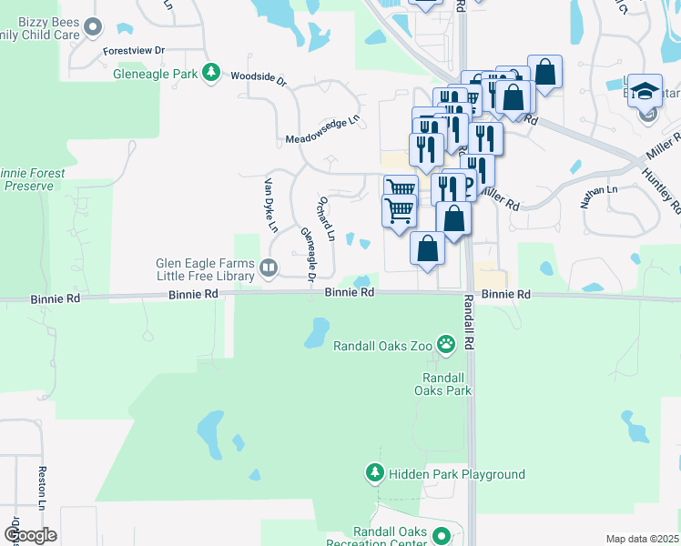 map of restaurants, bars, coffee shops, grocery stores, and more near 2028 Orchard Lane in Carpentersville