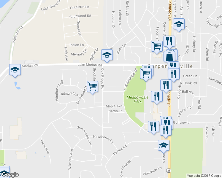 map of restaurants, bars, coffee shops, grocery stores, and more near 516 Elm Ridge Road in Carpentersville