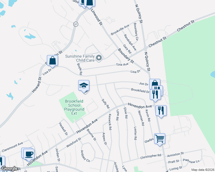 map of restaurants, bars, coffee shops, grocery stores, and more near 299 Lynn Road in Brockton