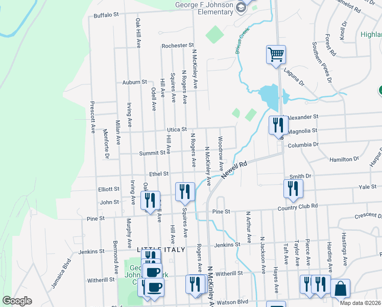 map of restaurants, bars, coffee shops, grocery stores, and more near 614 Squires Avenue in Endicott