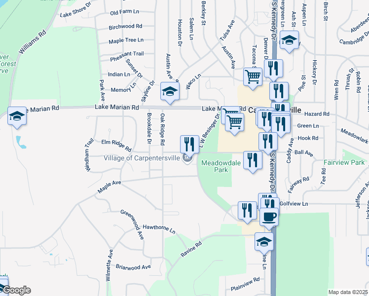 map of restaurants, bars, coffee shops, grocery stores, and more near 516 Elm Ridge Road in Carpentersville