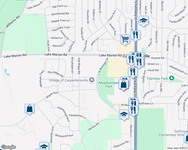 map of restaurants, bars, coffee shops, grocery stores, and more near 524 Elm Ridge Road in Carpentersville