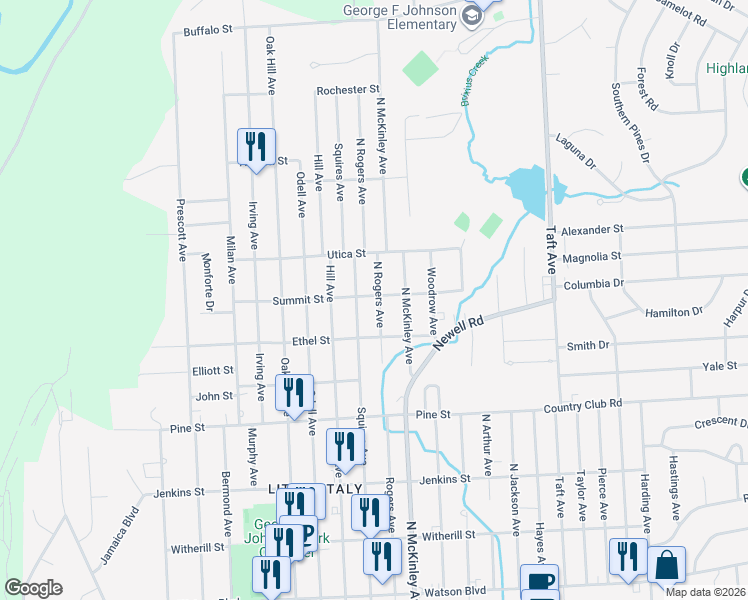 map of restaurants, bars, coffee shops, grocery stores, and more near 614 Squires Avenue in Endicott