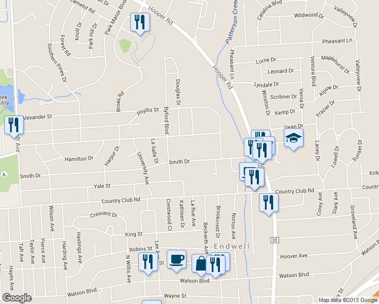 map of restaurants, bars, coffee shops, grocery stores, and more near 3525 Smith Drive in Endicott