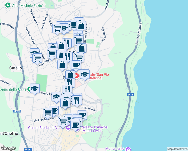 map of restaurants, bars, coffee shops, grocery stores, and more near 63 Via Santa Lucia in Vasto