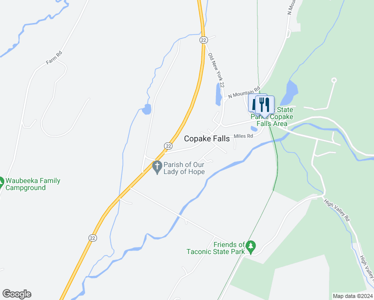 map of restaurants, bars, coffee shops, grocery stores, and more near 143-155 Old New York 22 in Copake Falls