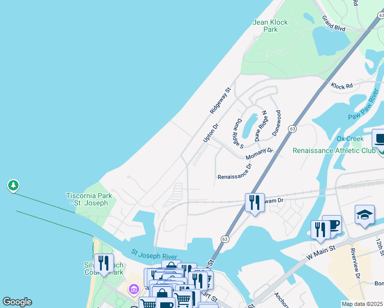 map of restaurants, bars, coffee shops, grocery stores, and more near 372 Upton Drive in St. Joseph