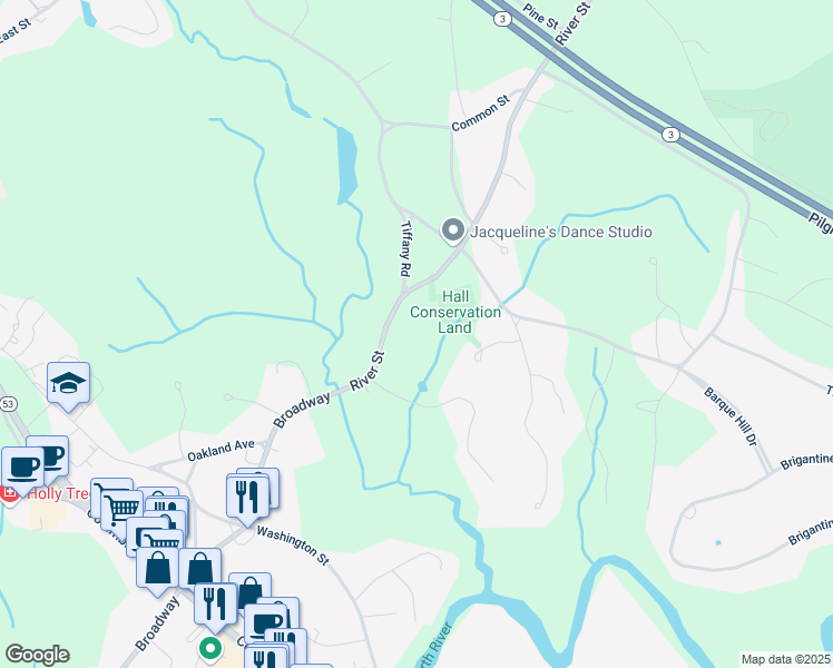 map of restaurants, bars, coffee shops, grocery stores, and more near 677 River Street in Norwell