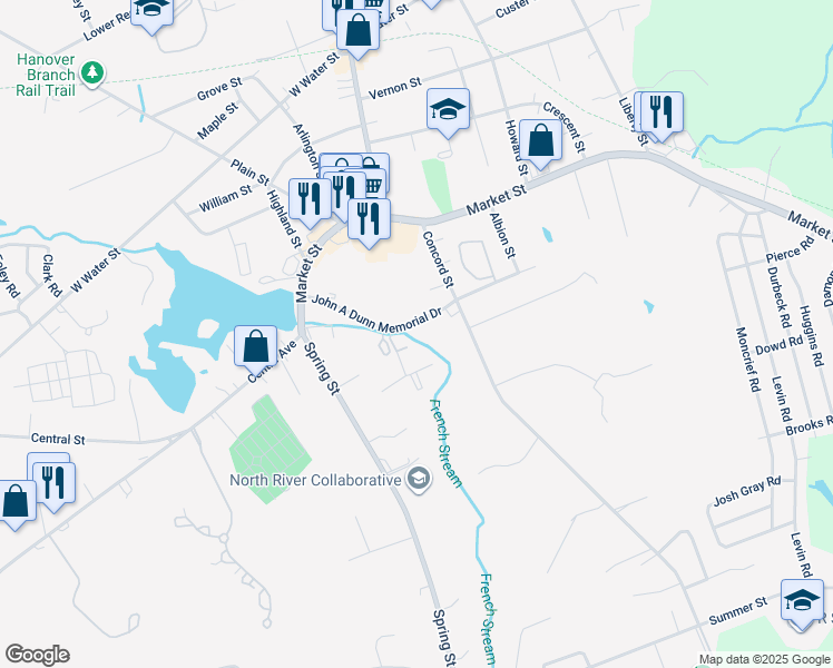 map of restaurants, bars, coffee shops, grocery stores, and more near 83 Hannah Way in Rockland