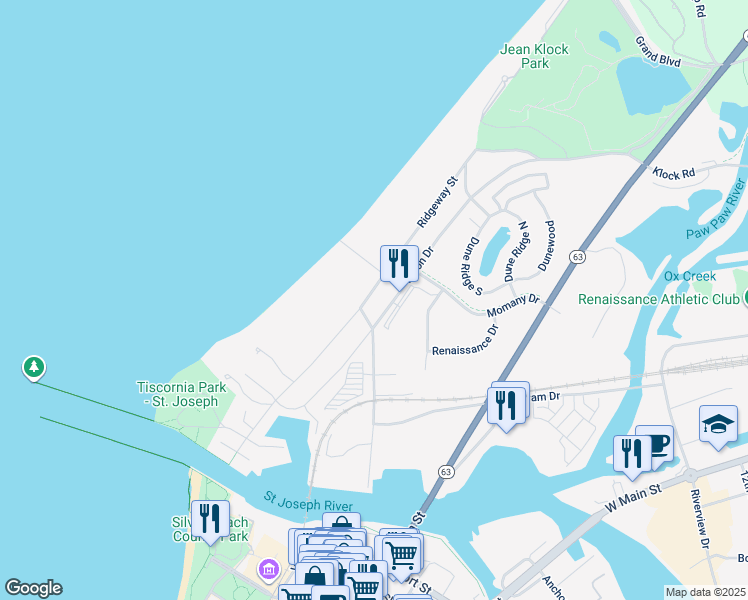 map of restaurants, bars, coffee shops, grocery stores, and more near 372 Upton Drive in St. Joseph