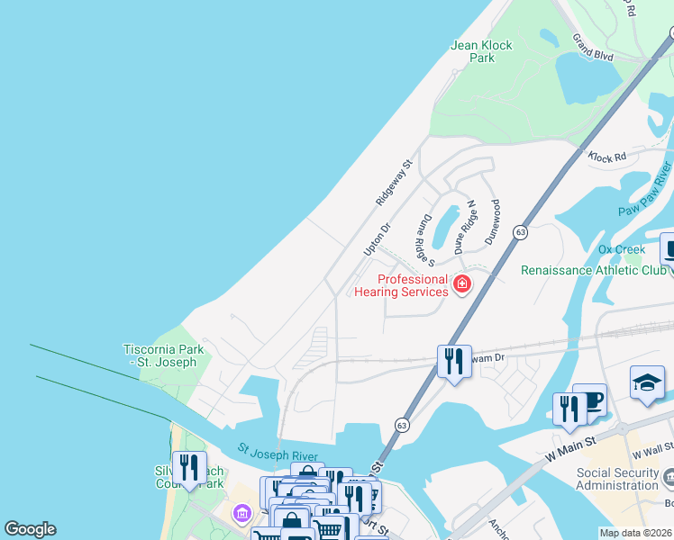 map of restaurants, bars, coffee shops, grocery stores, and more near 372 Upton Drive in St. Joseph