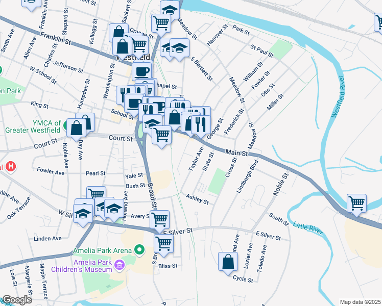map of restaurants, bars, coffee shops, grocery stores, and more near 20 Taylor Avenue in Westfield