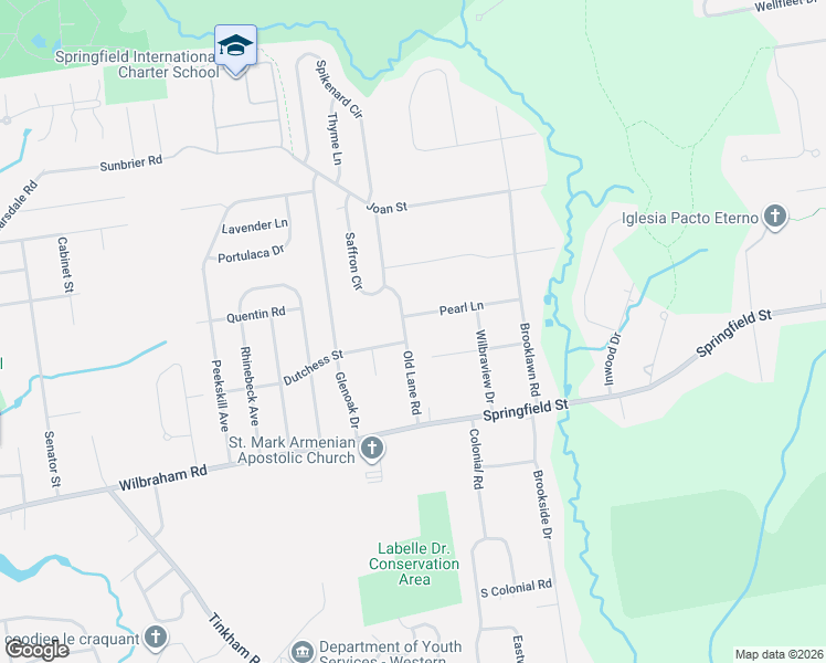map of restaurants, bars, coffee shops, grocery stores, and more near 71 Old Lane Road in Springfield
