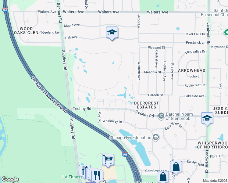 map of restaurants, bars, coffee shops, grocery stores, and more near 3714 Provenance Way in Northbrook
