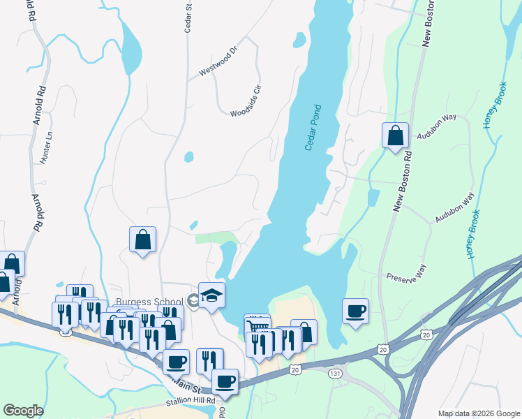 map of restaurants, bars, coffee shops, grocery stores, and more near 49 Seneca Lane in Sturbridge