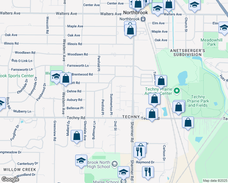 map of restaurants, bars, coffee shops, grocery stores, and more near 1795 Summerton Place in Northbrook