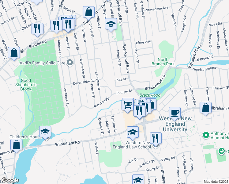 map of restaurants, bars, coffee shops, grocery stores, and more near 305 Seymour Avenue in Springfield